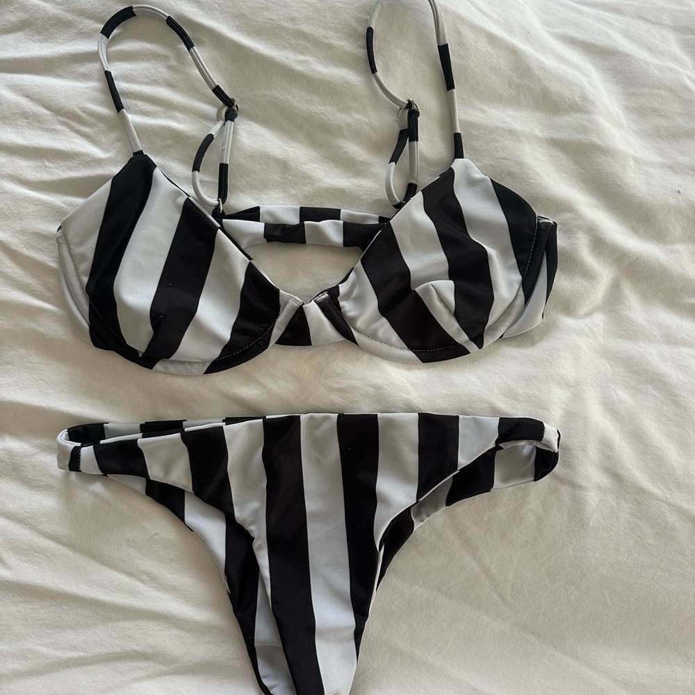 Mikoh black and white stripe bikini set